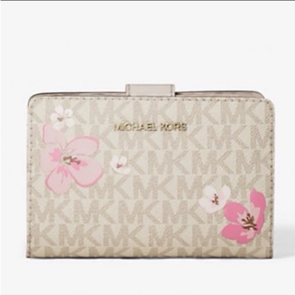 Michael Kors Jet Set Medium Floral Embellished Signature Logo Bi-fold Wallet NWT - Picture 2 of 16